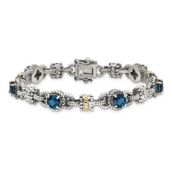 Shey Couture Sterling Silver with 14K Accent 7.25 Inch Antiqued Round London Blue Topaz Bracelet