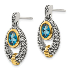 Sophia Jewelers Sterling Silver Gold-tone Bezel London Blue Topaz Dangle Earrings