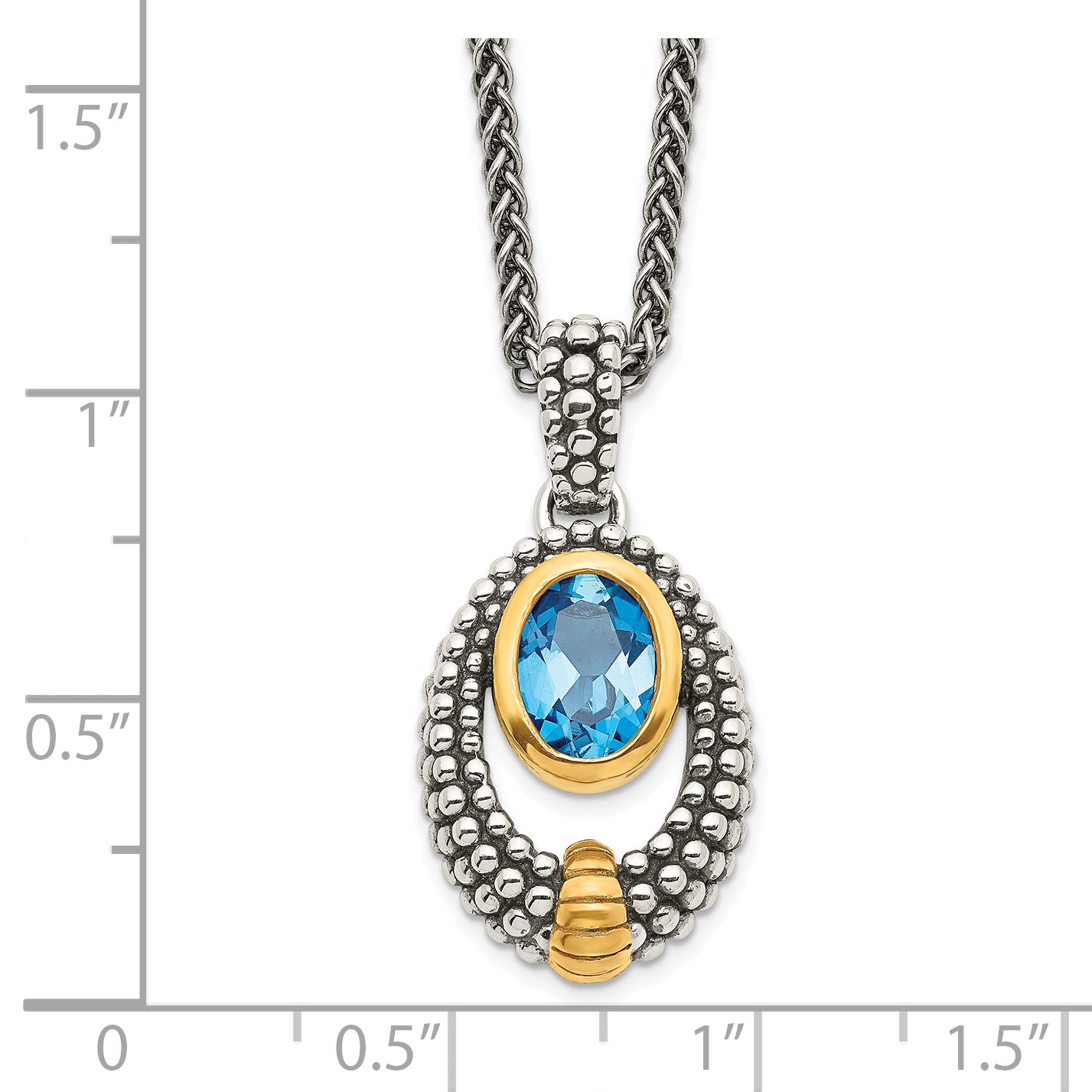 Shey Couture Sterling Silver Gold-tone Flash Gold-plated Antiqued Oval London Blue Topaz 18 inch Necklace