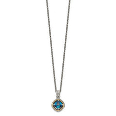 Shey Couture Sterling Silver with 14K Accent 18 Inch Antiqued CushionLondon Blue Topaz Necklace