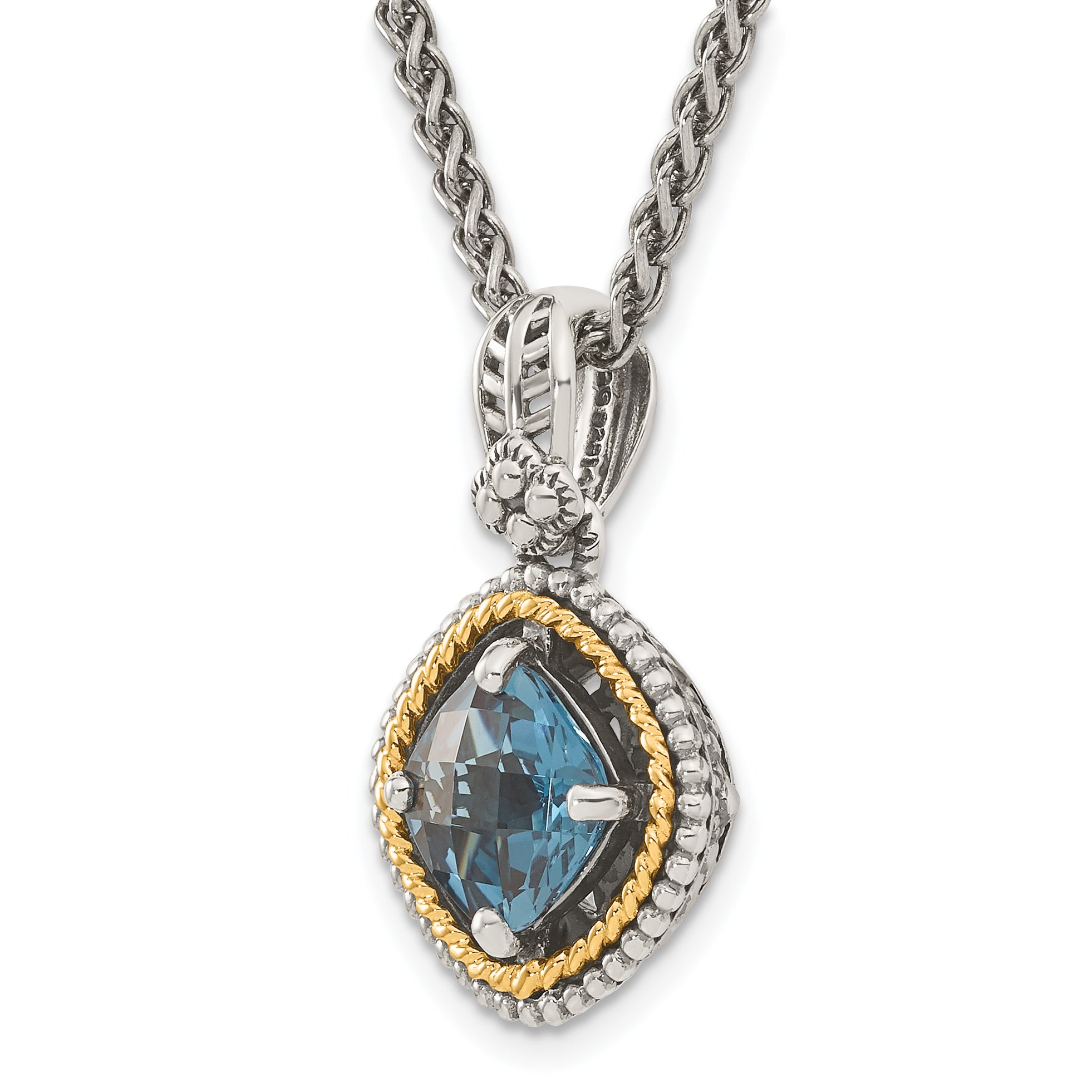 Shey Couture Sterling Silver with 14K Accent 18 Inch Antiqued CushionLondon Blue Topaz Necklace