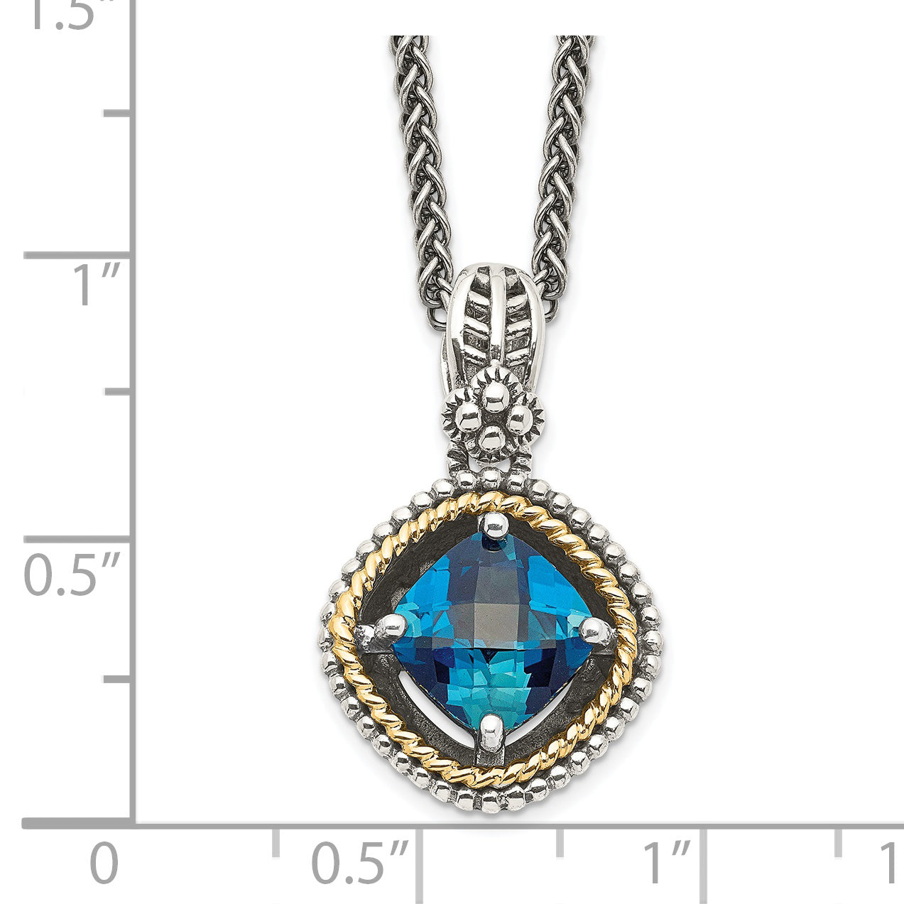 Shey Couture Sterling Silver with 14K Accent 18 Inch Antiqued CushionLondon Blue Topaz Necklace