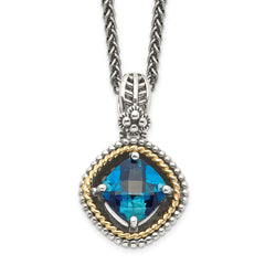 Shey Couture Sterling Silver with 14K Accent 18 Inch Antiqued CushionLondon Blue Topaz Necklace