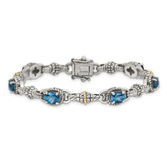 Shey Couture Sterling Silver with 14K Accent 7.25 Inch Antiqued Oval London Blue Topaz Bracelet