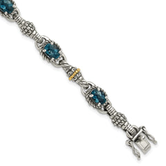 Shey Couture Sterling Silver with 14K Accent 7.25 Inch Antiqued Oval London Blue Topaz Bracelet