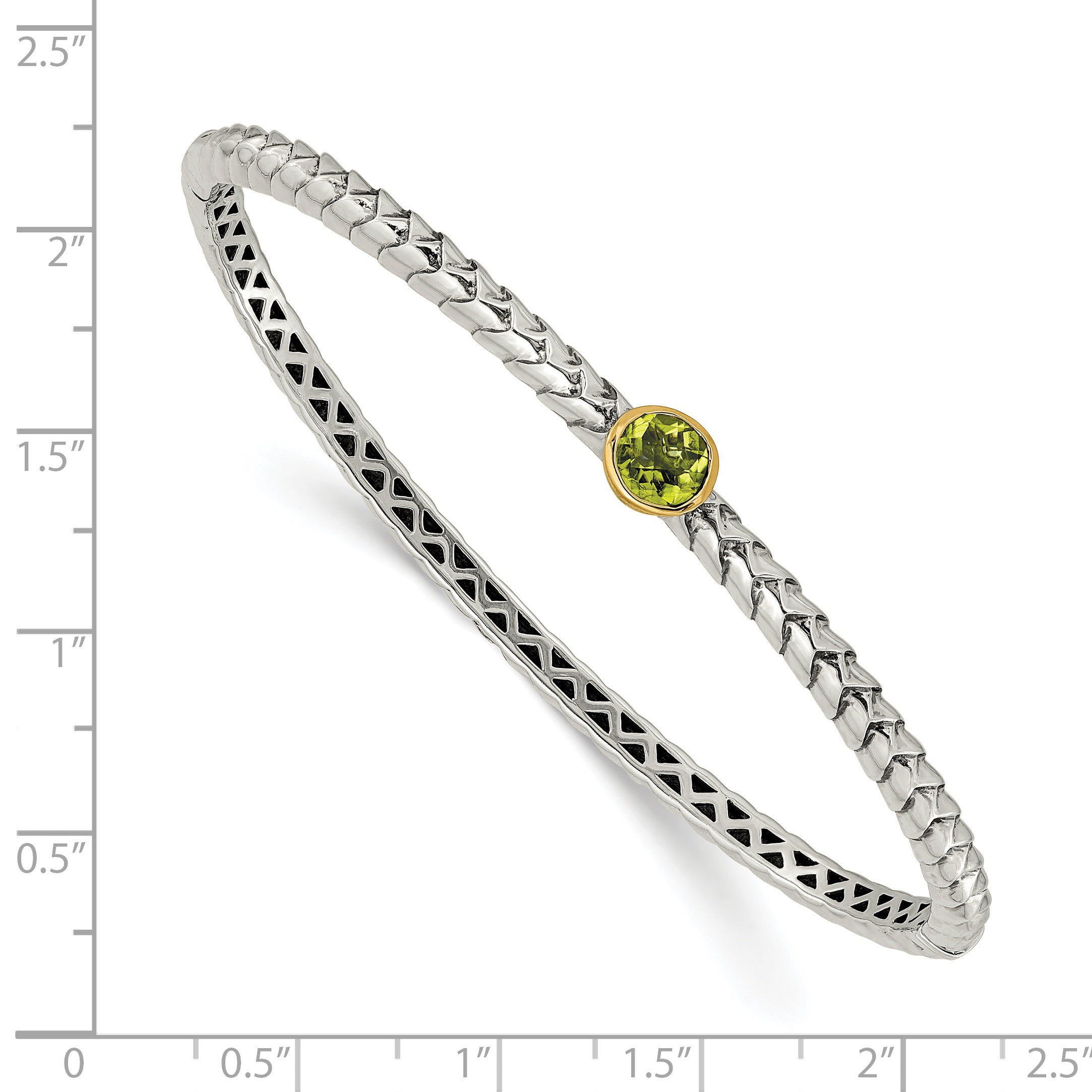 Shey Couture Sterling Silver with 14K Accent Peridot Round Bezel Hinged Bangle Bracelet