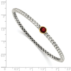 Shey Couture Sterling Silver with 14K Accent Antiqued Round Bezel Garnet Bangle Bracelet