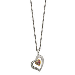 Shey Couture Sterling Silver with 14K Accent 18 Inch Antiqued Pav‚ .22Garnet and .20White Topaz Heart Necklace