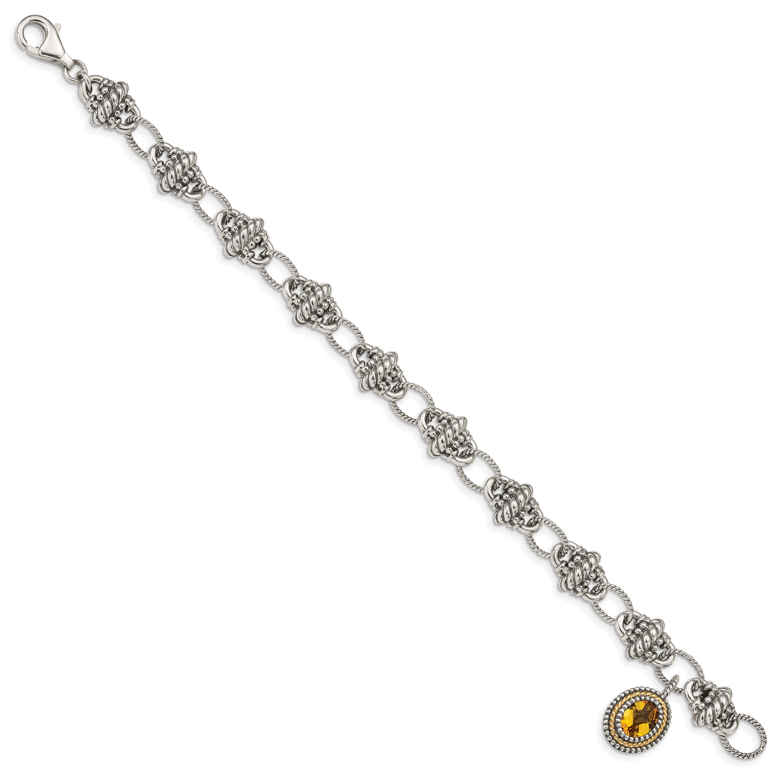 Shey Couture Sterling Silver and 14K Gold Citrine Bracelet 7.75 Inch