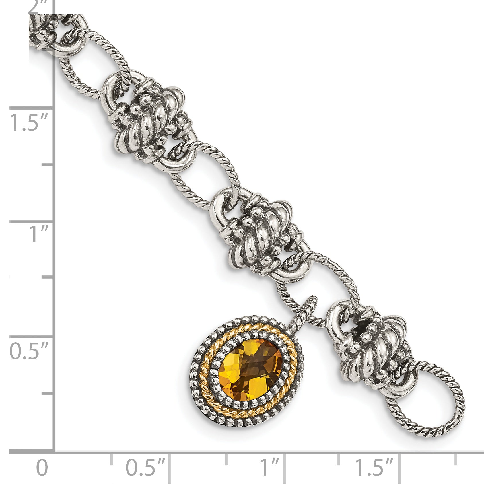 Shey Couture Sterling Silver and 14K Gold Citrine Bracelet 7.75 Inch