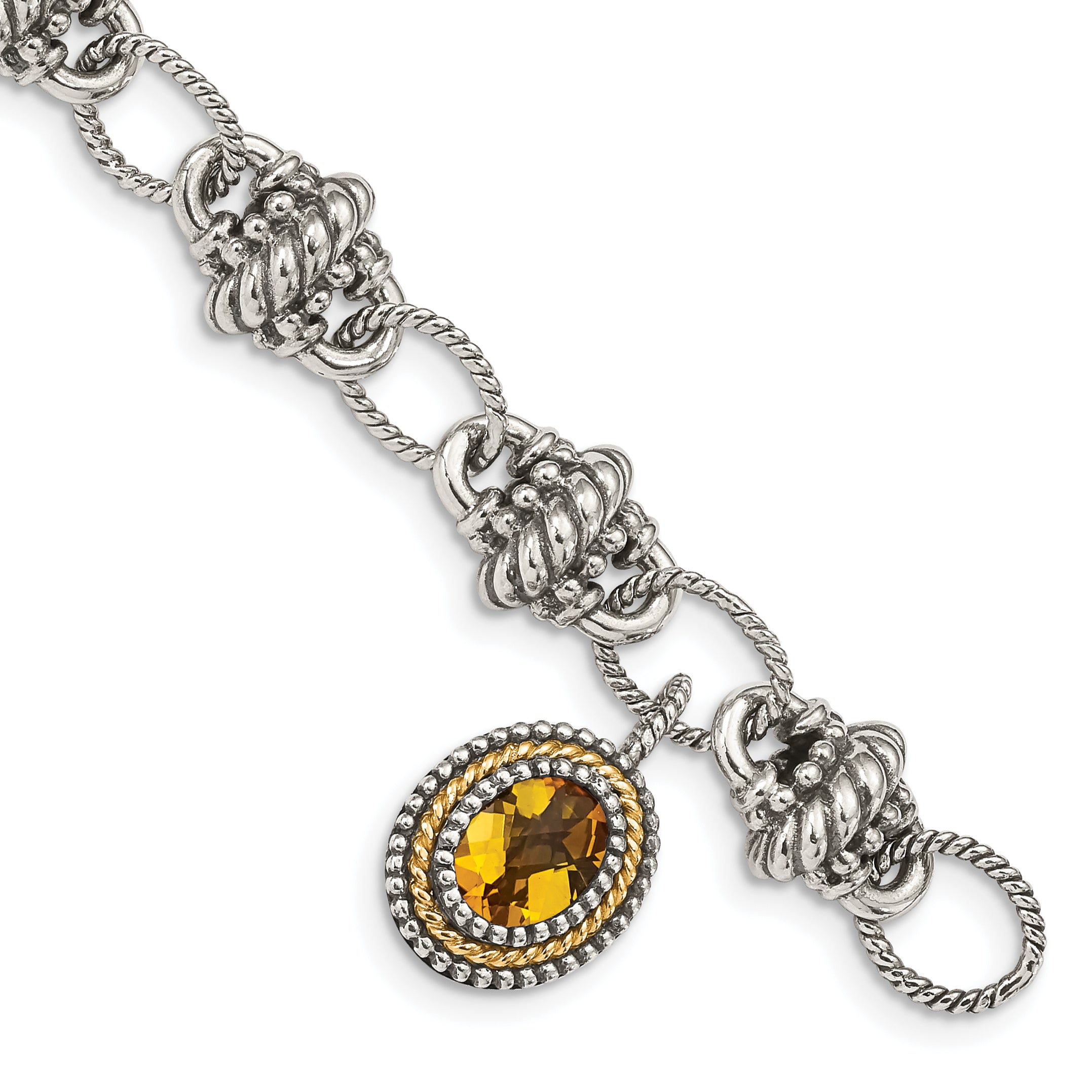 Shey Couture Sterling Silver with 14K Accent 7.75 Inch Antiqued Oval Citrine Bracelet