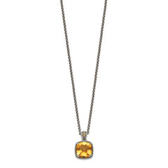 Shey Couture Sterling Silver with 14K Accent 18 Inch Antiqued Checkerboard Cushion Citrine Necklace