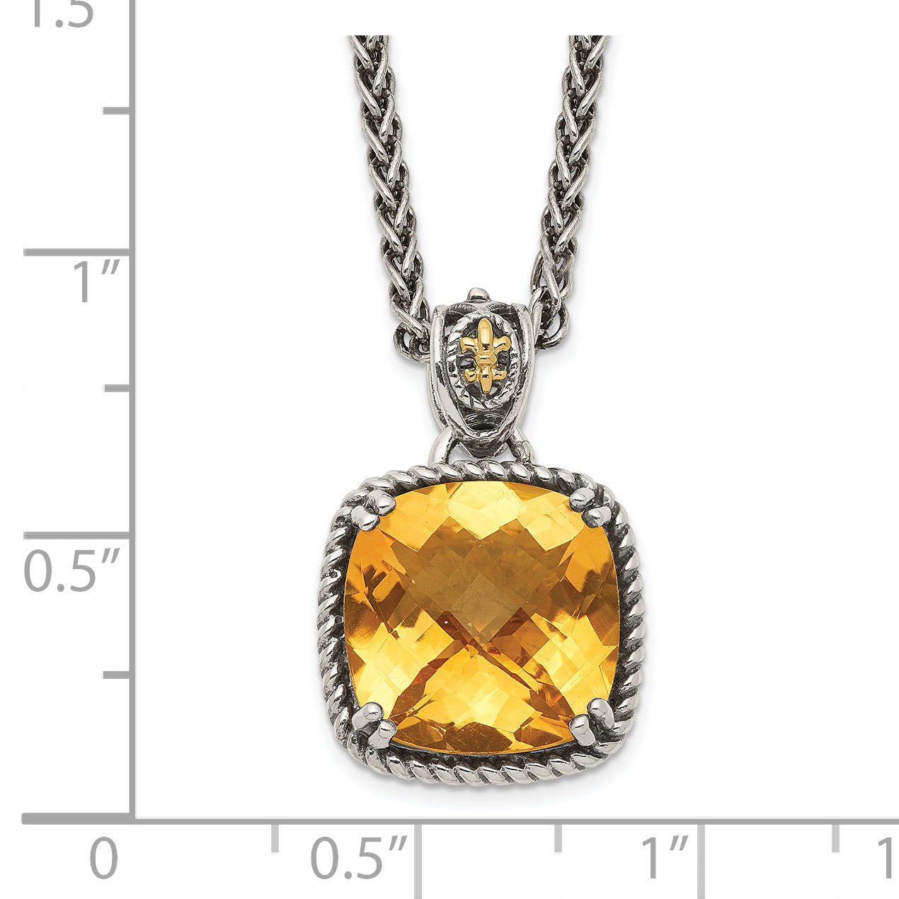 Shey Couture Sterling Silver with 14K Accent 18 Inch Antiqued Checkerboard Cushion Citrine Necklace