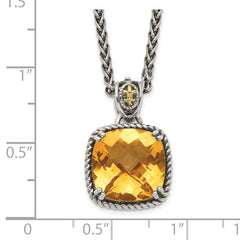 Shey Couture Sterling Silver with 14K Accent 18 Inch Antiqued Checkerboard Cushion Citrine Necklace