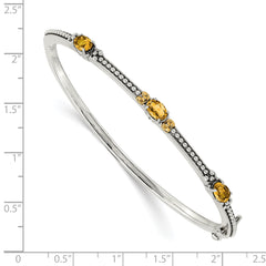 Shey Couture Sterling Silver with 14K Accent Antiqued Oval Citrine Hinged Bangle