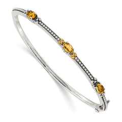 Shey Couture Sterling Silver with 14K Accent Antiqued Oval Citrine Hinged Bangle