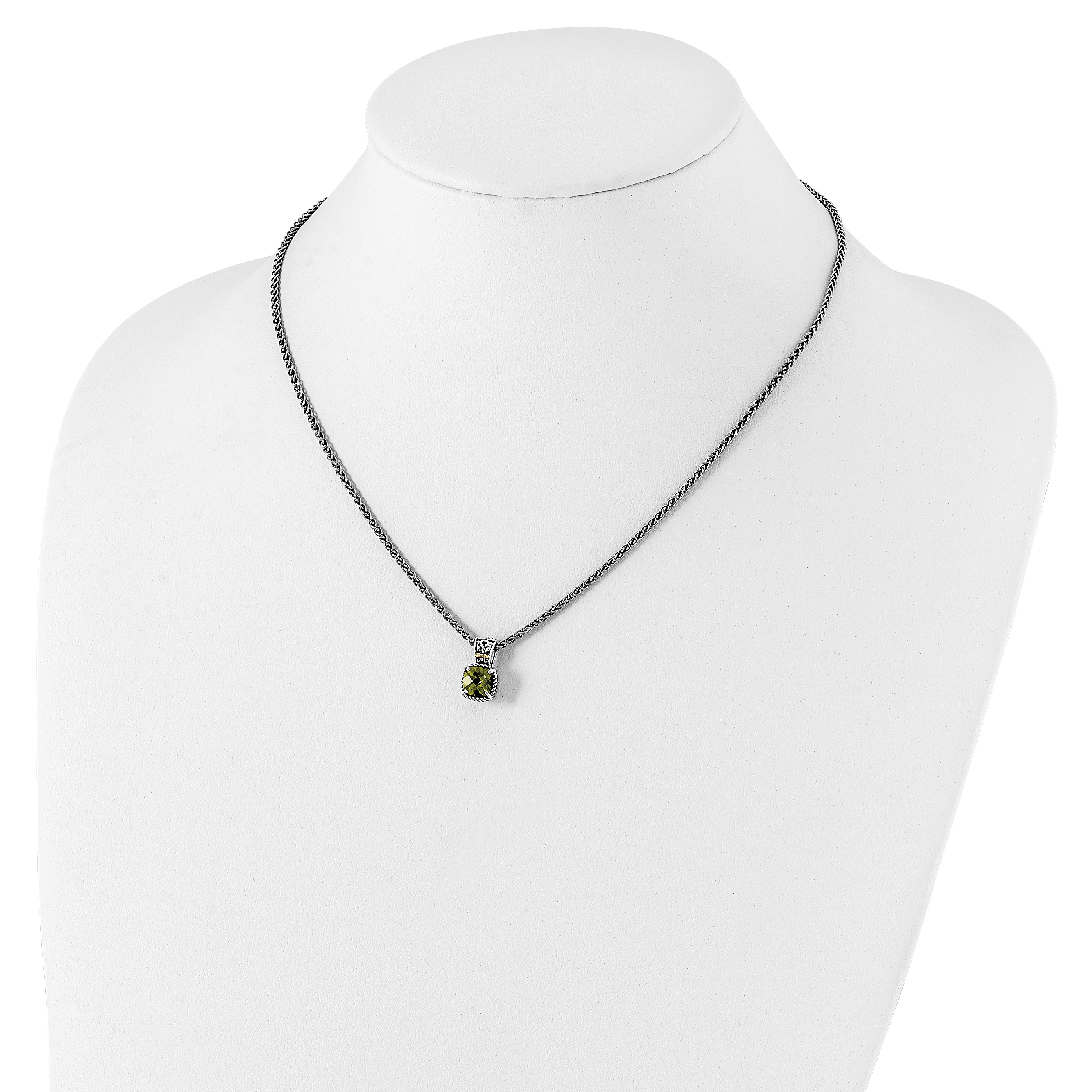 Shey Couture Sterling Silver with 14K Accent 18 Inch Antiqued Cushion Peridot Necklace