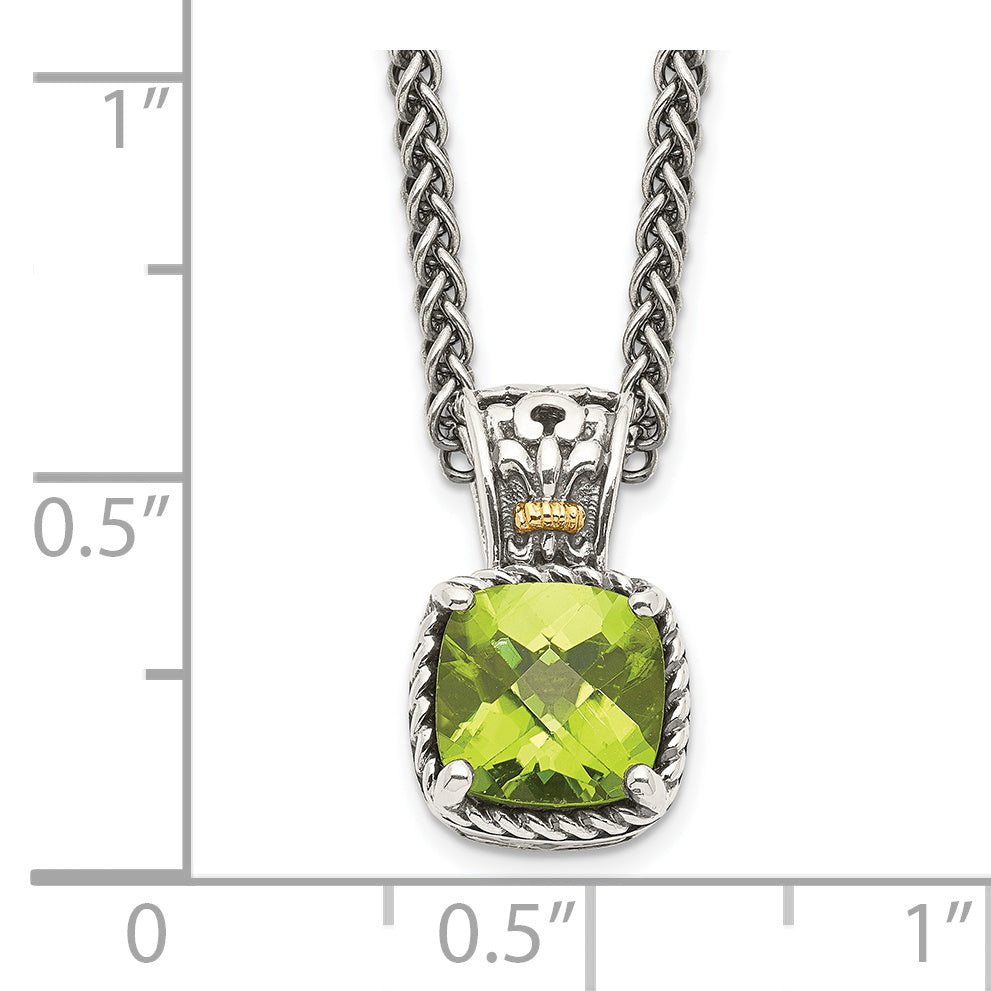 Shey Couture Sterling Silver with 14K Accent 18 Inch Antiqued Cushion Peridot Necklace