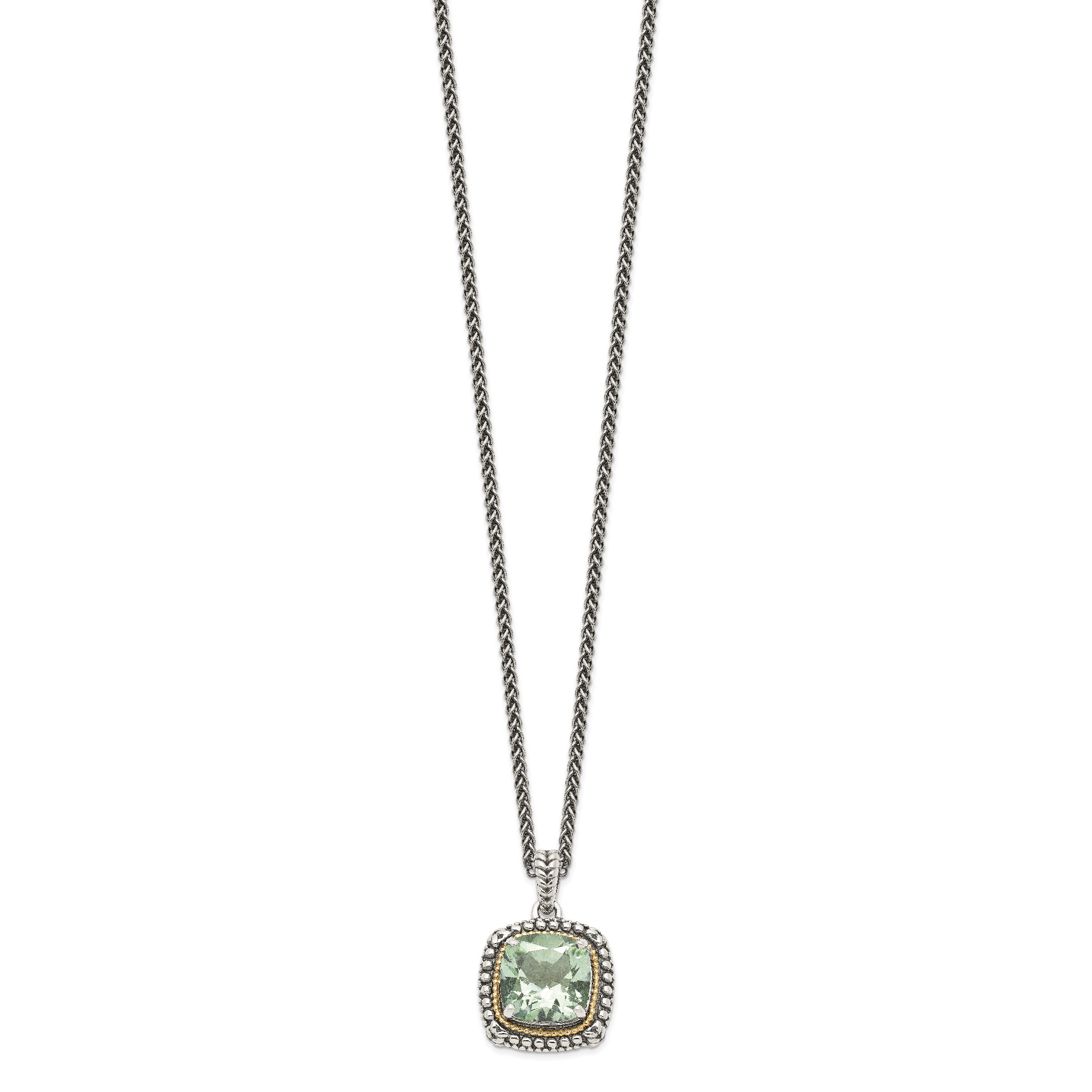 Shey Couture Sterling Silver with 14K Accent 18 Inch Antiqued Cushion Green Quartz Necklace