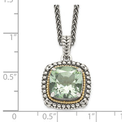 Shey Couture Sterling Silver with 14K Accent 18 Inch Antiqued Cushion Green Quartz Necklace