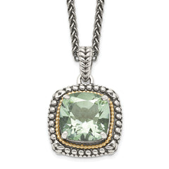 Shey Couture Sterling Silver with 14K Accent 18 Inch Antiqued Cushion Green Quartz Necklace