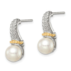 Shey Couture Sterling Silver Rhodium-plated with 14K Accent 7-8mm Freshwater Cultured Pearl Post Dangle Earrings