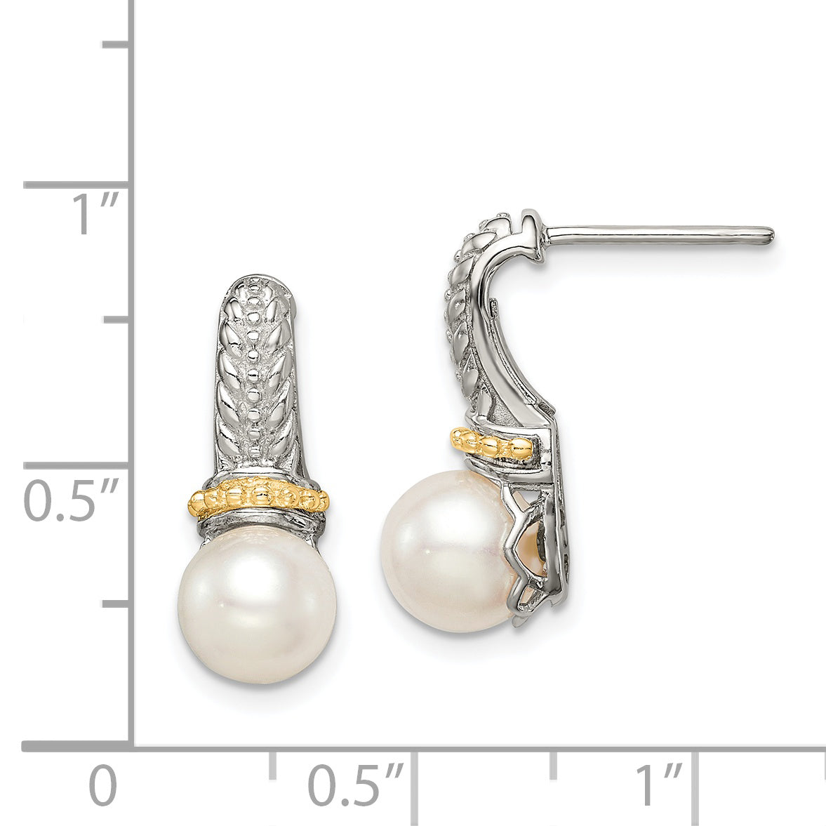 Shey Couture Sterling Silver Rhodium-plated with 14K Accent 7-8mm Freshwater Cultured Pearl Post Dangle Earrings