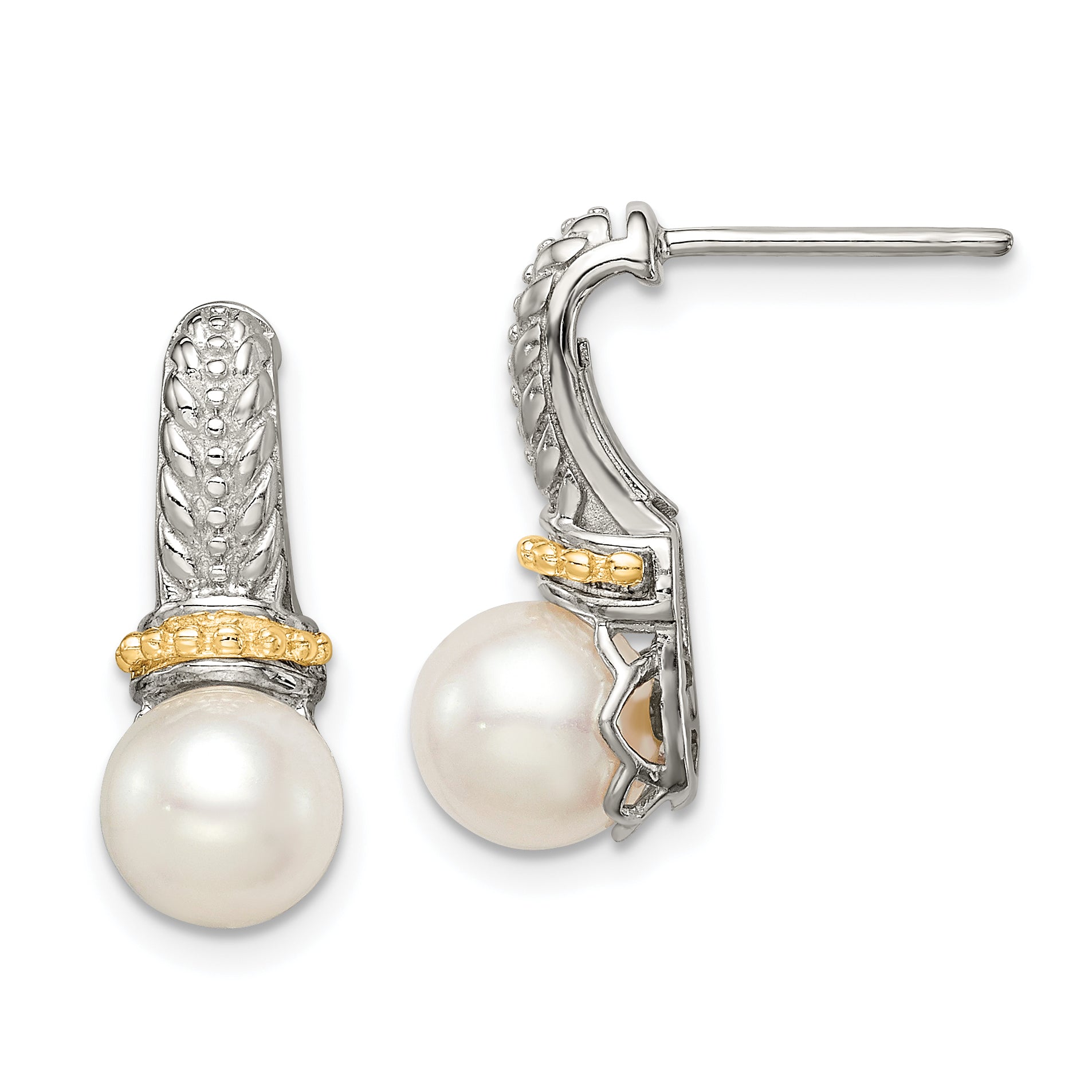 Shey Couture Sterling Silver Rhodium-plated with 14K Accent 7-8mm Freshwater Cultured Pearl Post Dangle Earrings