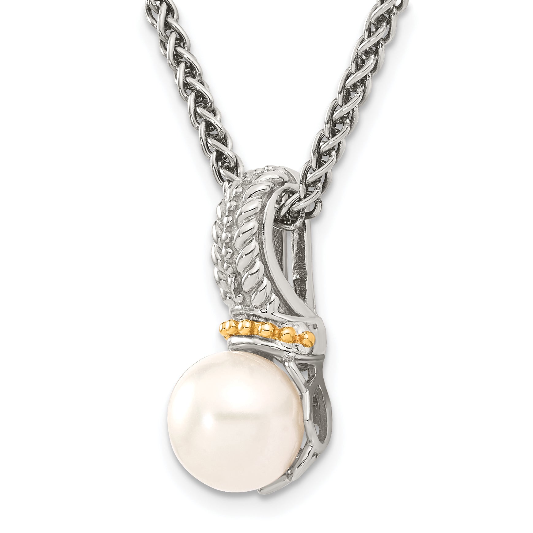 Shey Couture Sterling Silver Rhodium-plated with 14K Accent 18 Inch 8-9mm Freshwater Cultured Pearl Necklace