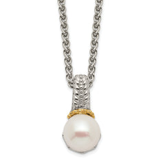 Shey Couture Sterling Silver Rhodium-plated with 14K Accent 18 Inch 8-9mm Freshwater Cultured Pearl Necklace