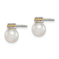 Shey Couture Sterling Silver with 14K Accent Freshwater Cultured Pearl Post Earrings