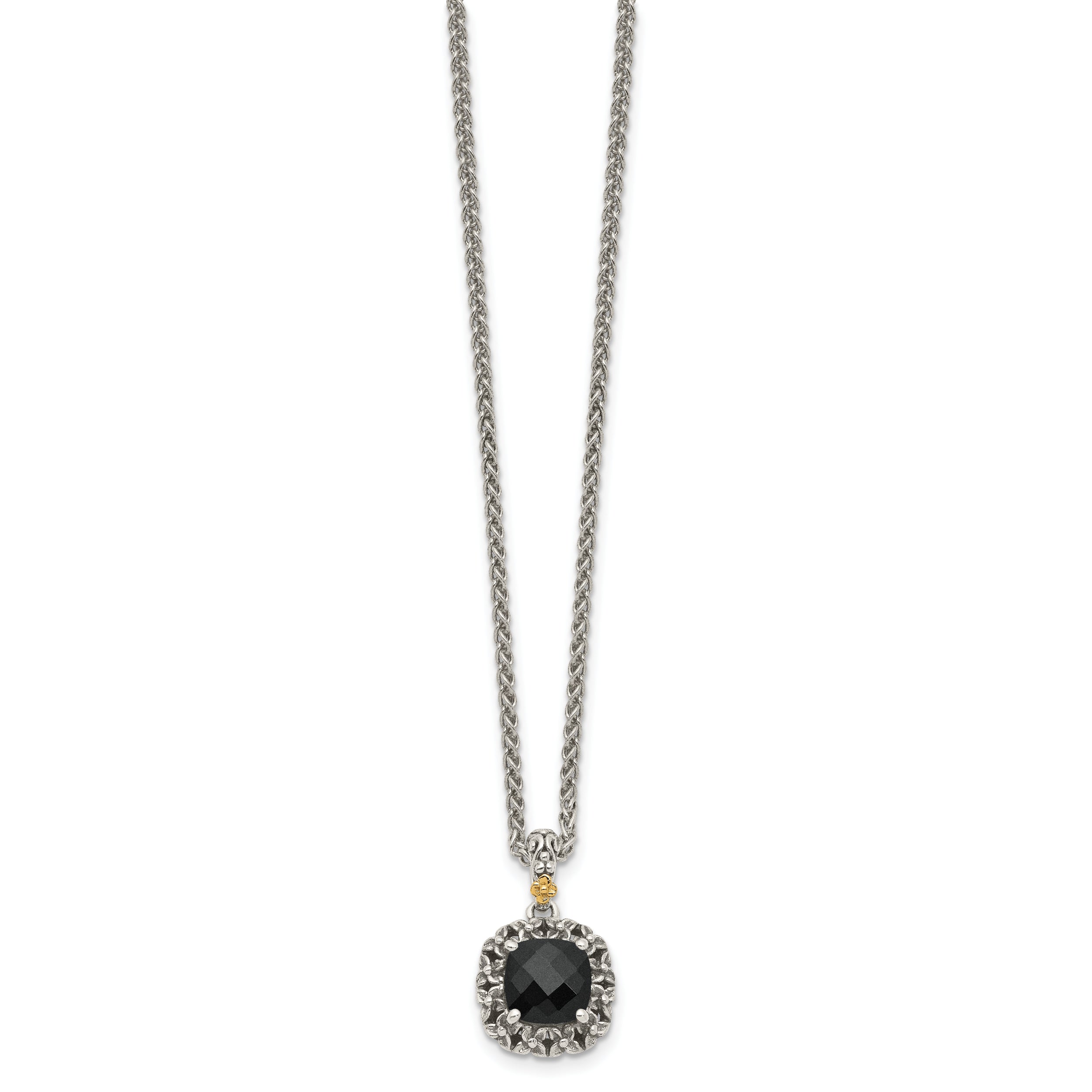 Shey Couture Sterling Silver with 14K Accent 18 Inch Antiqued Checkerboard-cut Black Onyx Necklace