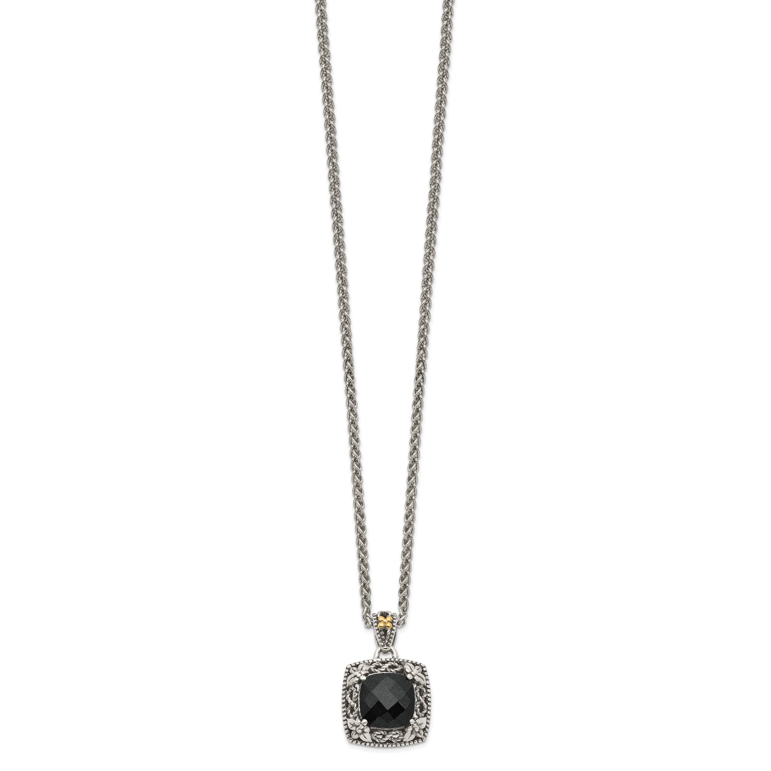 Shey Couture Sterling Silver with 14K Accent 18 Inch Antiqued Checkerboard-cut Black Onyx Necklace