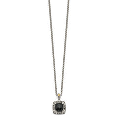 Shey Couture Sterling Silver with 14K Accent 18 Inch Antiqued Checkerboard-cut Black Onyx Necklace