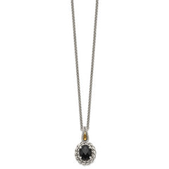 Shey Couture Sterling Silver with 14K Accent 18 Inch Antiqued Checkerboard-cut Black Onyx Necklace