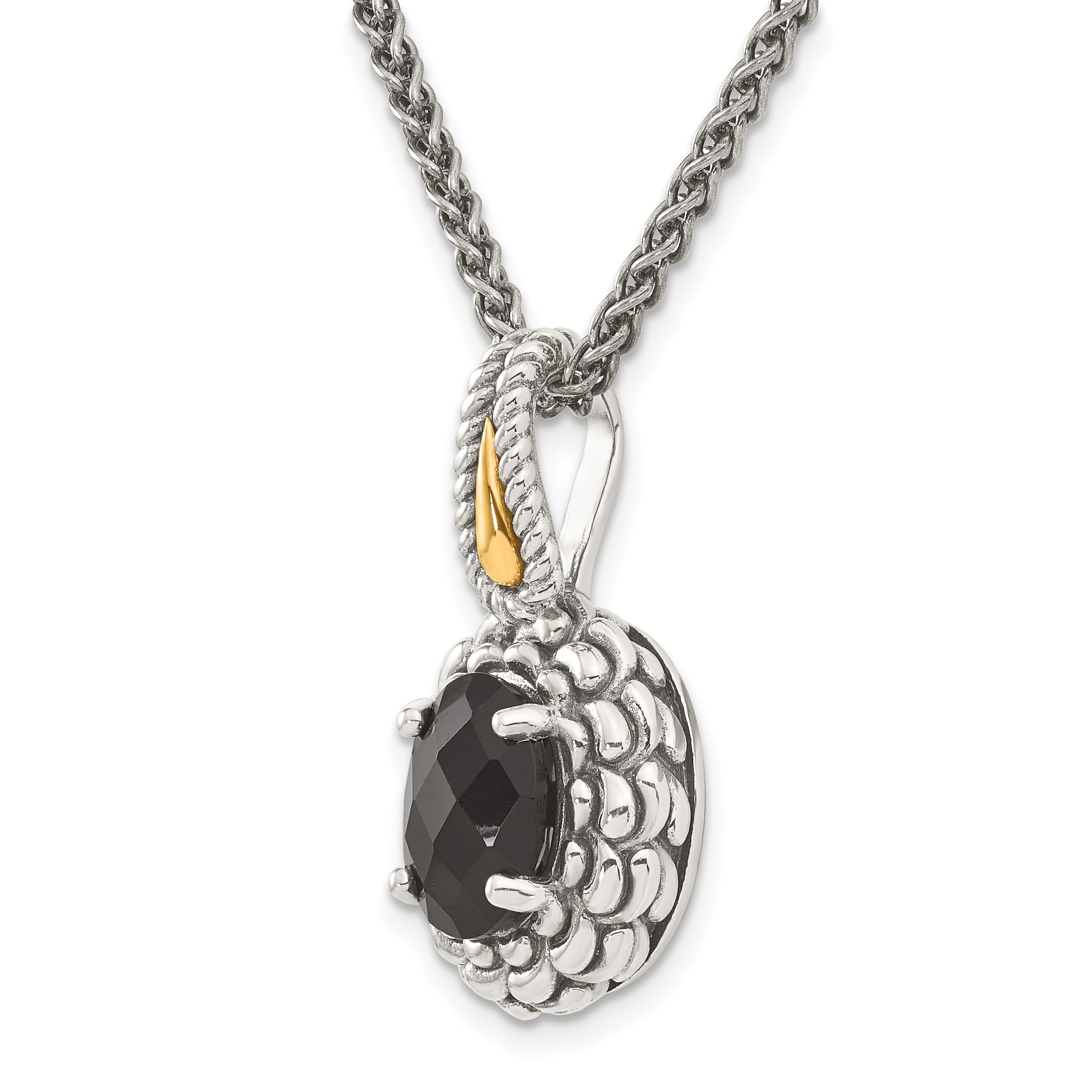 Shey Couture Sterling Silver with 14K Accent 18 Inch Antiqued Checkerboard-cut Black Onyx Necklace