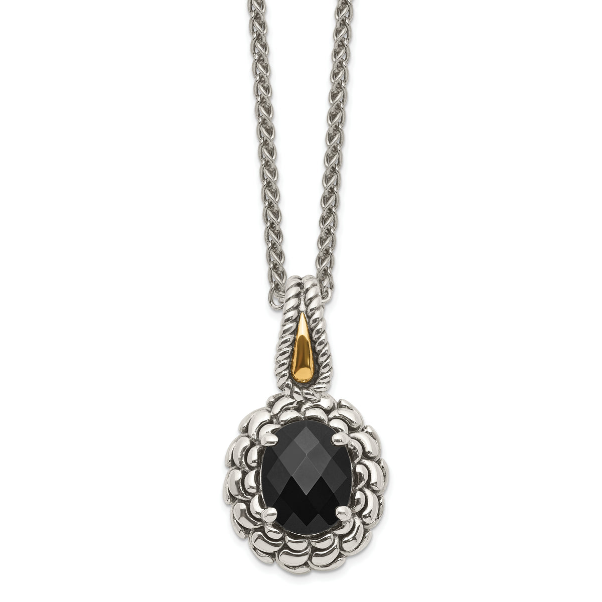 Shey Couture Sterling Silver with 14K Accent 18 Inch Antiqued Checkerboard-cut Black Onyx Necklace