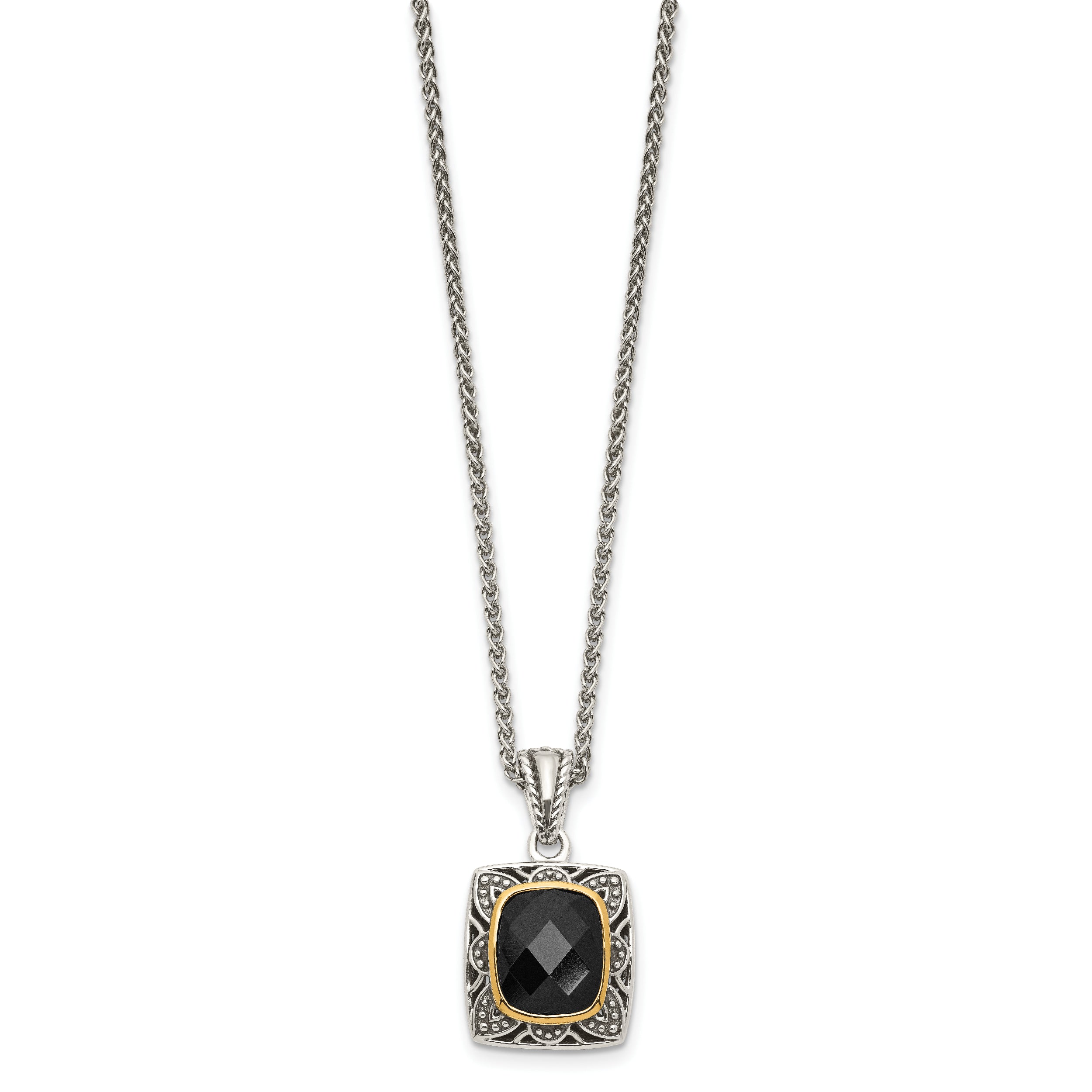 Shey Couture Sterling Silver with 14K Accent 18 Inch Antiqued Checkerboard-cut Black Onyx Necklace