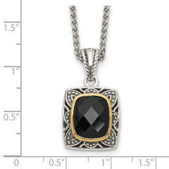 Shey Couture Sterling Silver with 14K Accent 18 Inch Antiqued Checkerboard-cut Black Onyx Necklace