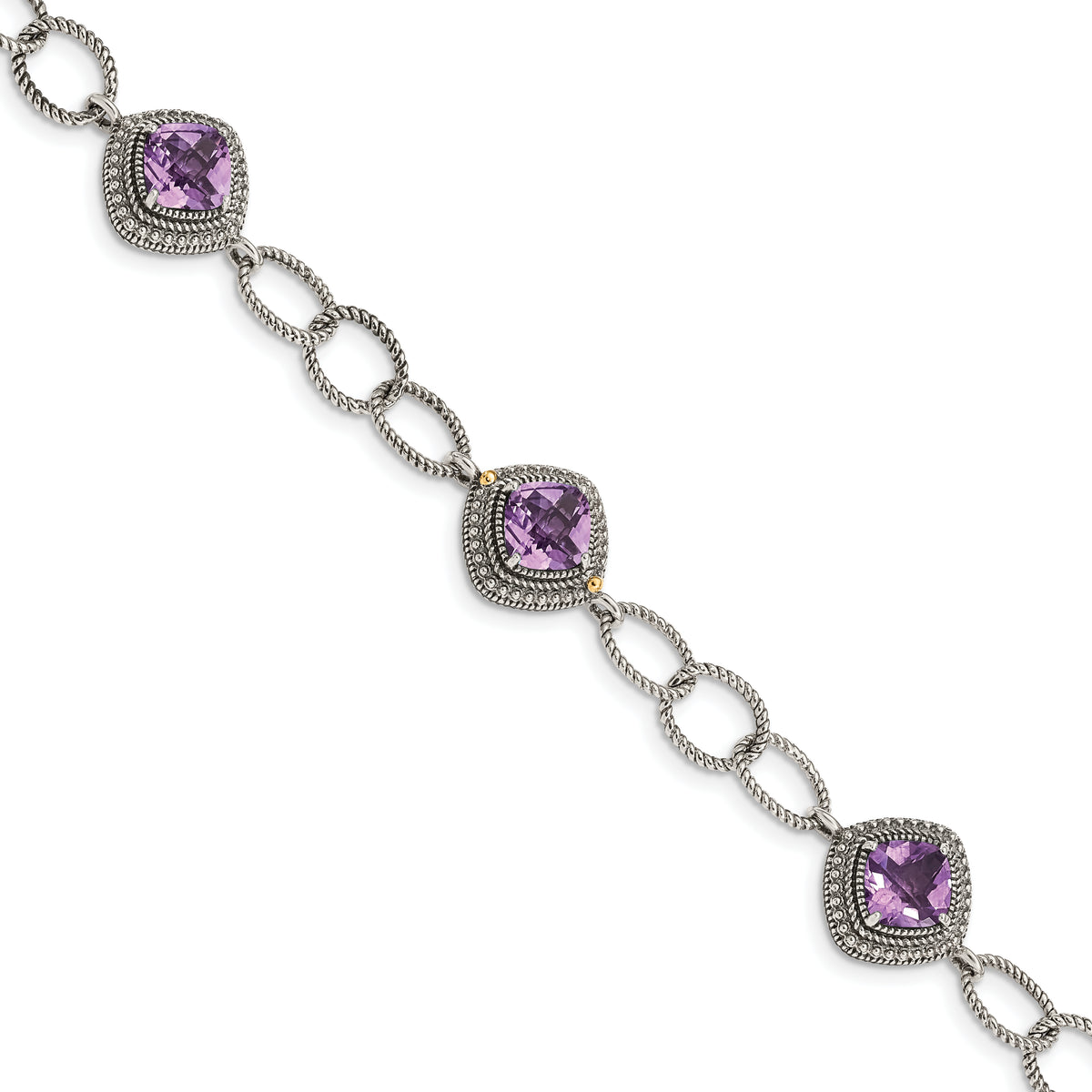 Sterling Silver With 14K Accent Amethyst 7.5in Bracelet