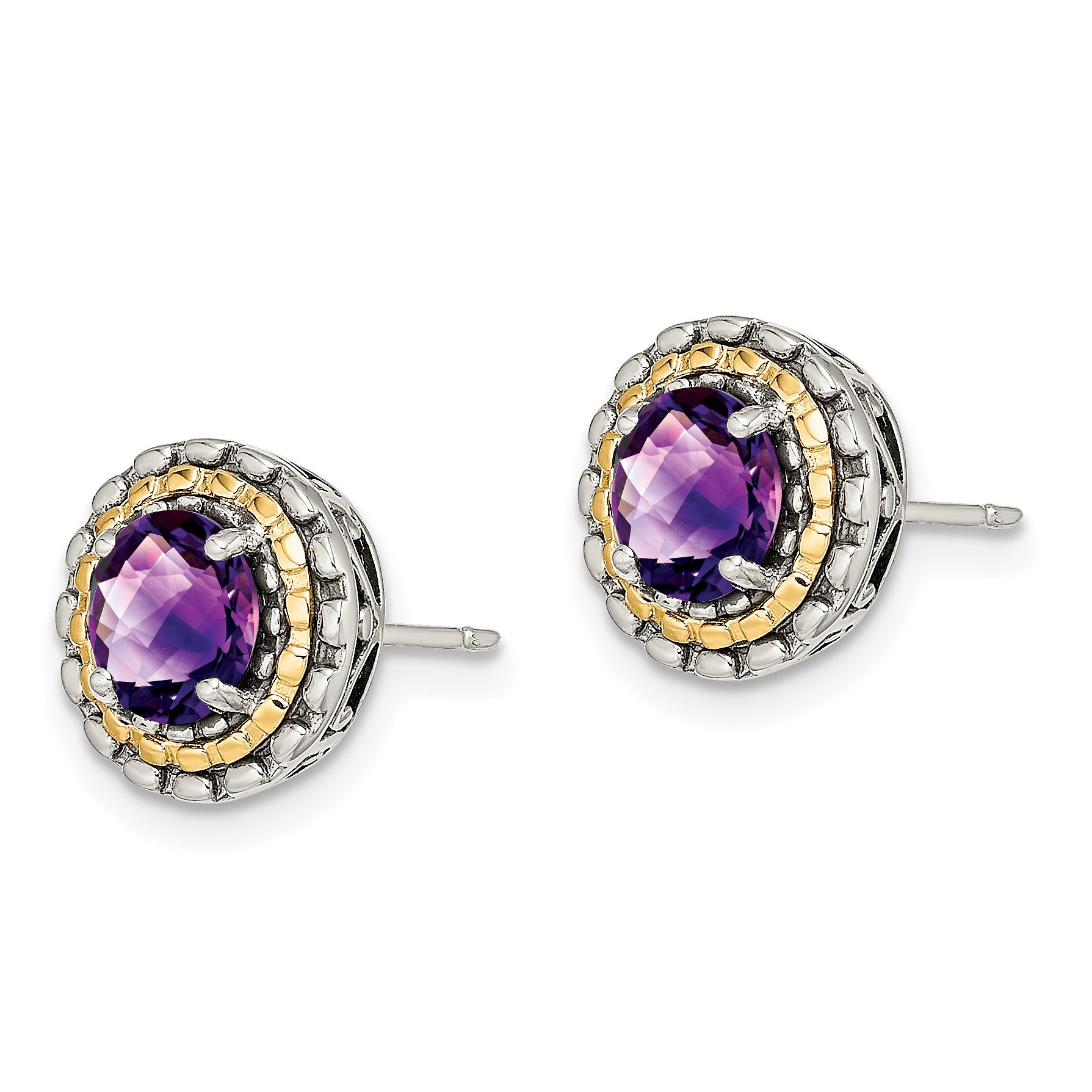 Shey Couture Sterling Silver with 14K Accent Antiqued Round Amethyst Post Earrings