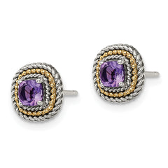 Shey Couture Sterling Silver with 14K Accent Antiqued Cushion Amethyst Post Earrings