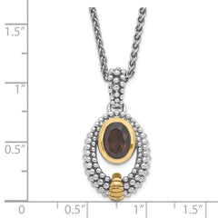 Sterling Silver & Flash Gold-plated Smoky Quartz Oval Necklace