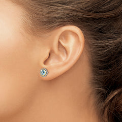 Shey Couture Sterling Silver with 14K Accent Antiqued Round Light Swiss Blue Topaz Post Earrings