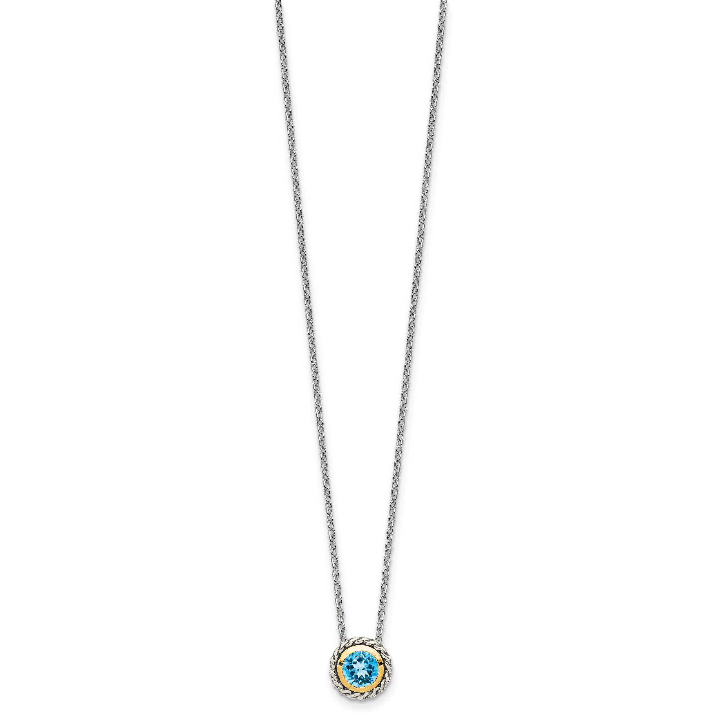 Shey Couture Sterling Silver with 14K Accent 18 Inch Antiqued Round Light Swiss Blue Topaz Necklace