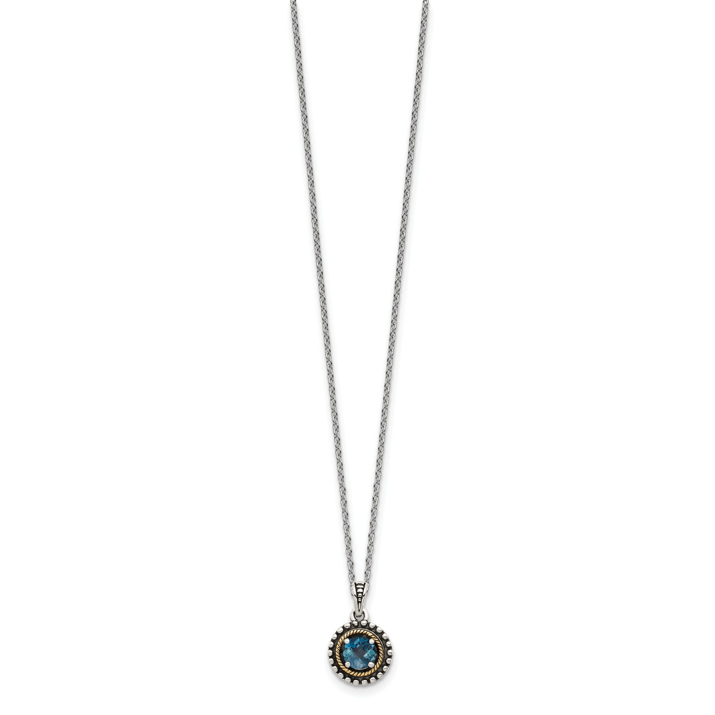 Shey Couture Sterling Silver with 14K Accent 18 Inch Antiqued Round London Blue Topaz Necklace