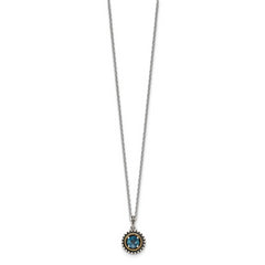 Shey Couture Sterling Silver with 14K Accent 18 Inch Antiqued Round London Blue Topaz Necklace