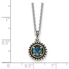 Shey Couture Sterling Silver with 14K Accent 18 Inch Antiqued Round London Blue Topaz Necklace