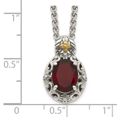 Shey Couture Sterling Silver with 14K Accent 18 Inch Antiqued Oval Garnet Necklace