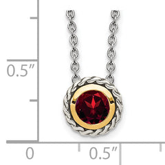 Shey Couture Sterling Silver with 14K Accent 18 Inch Antiqued Round Bezel Garnet Necklace